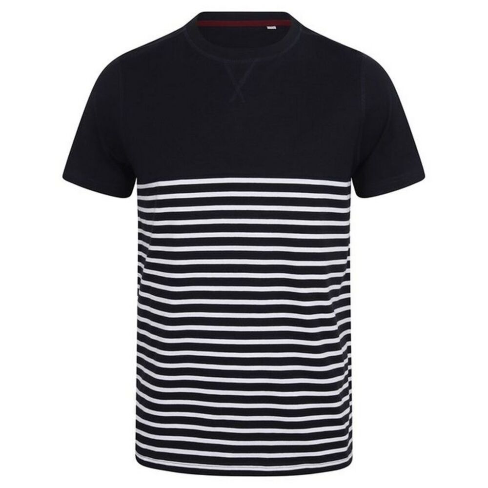 Front Row Unisex Adult Breton Striped Tagless T-Shirt / Navy/White